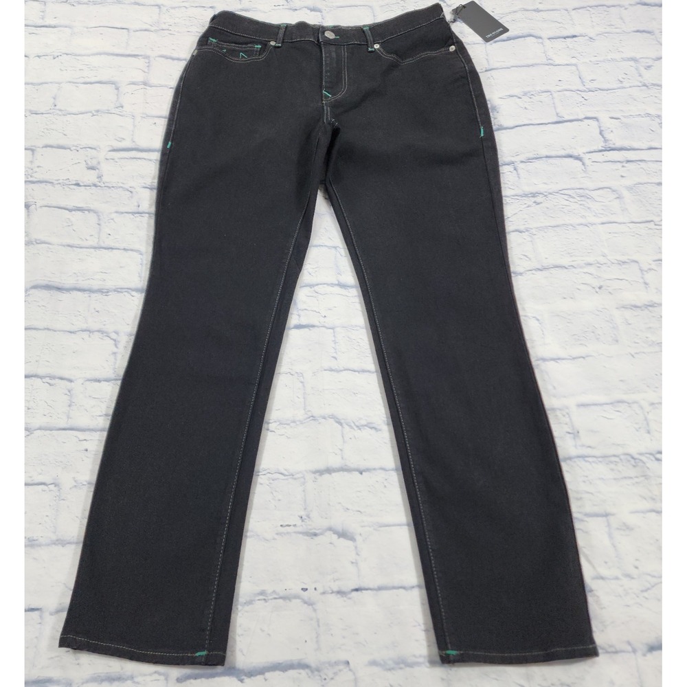 True Religion Geno Relaxed Slim Straight Jeans Mens 34X32 Black Contrast Stitch
